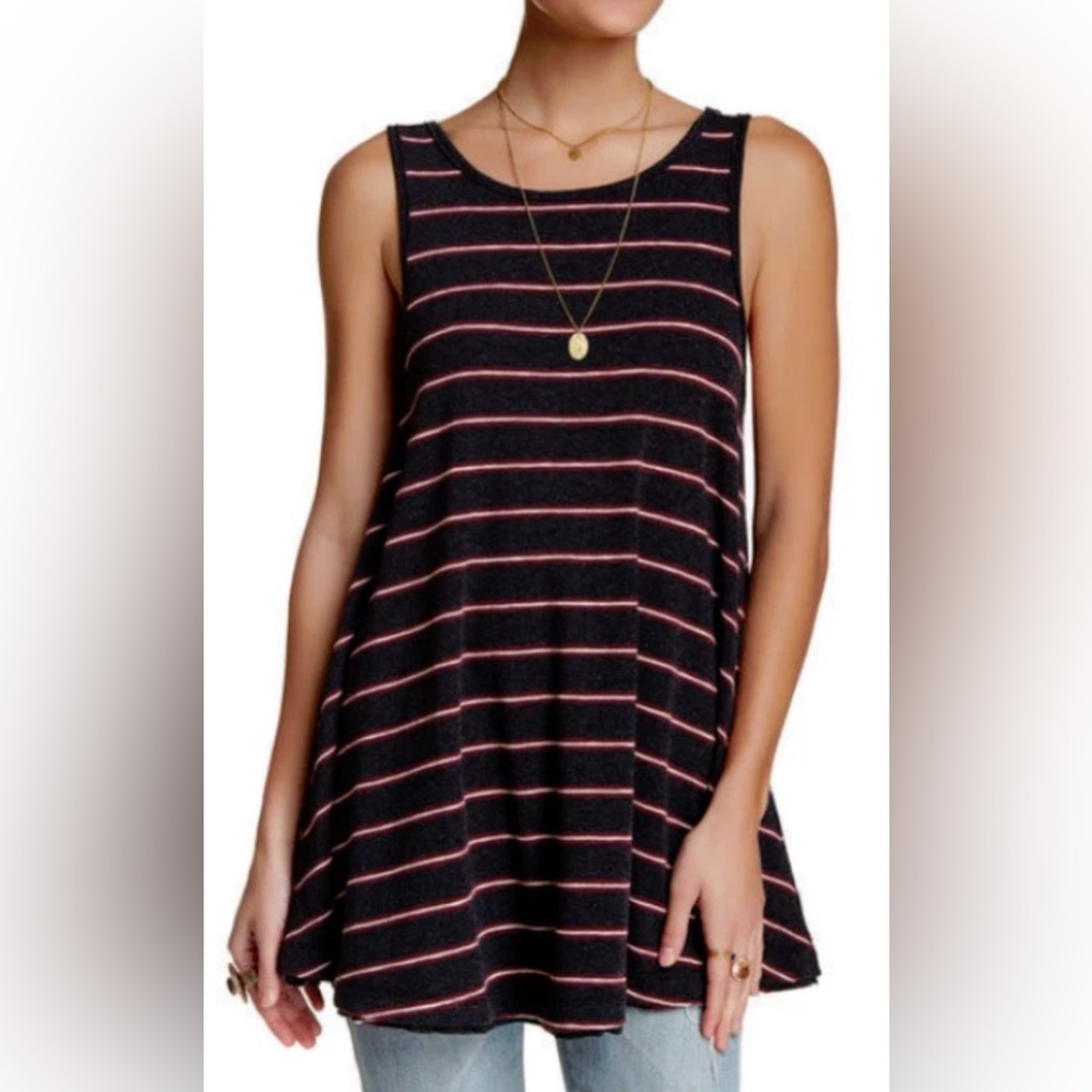 Free People grey and burgundy Striped Tank Top